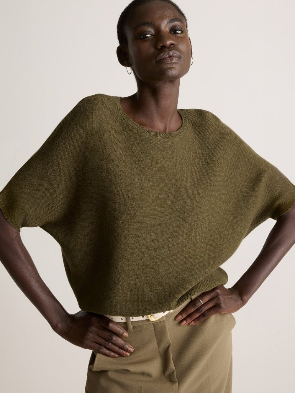 Cotton Cashmere Dolman Sweater in Olive